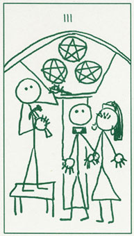  - Stick Figure Tarot - Ǯ - Three Of Pentacles