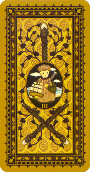 è - Medieval Cat Tarot - Ȩ - Three Of Wands