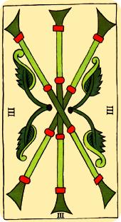  - Marseilles Tarot - Ȩ - Three Of Wands