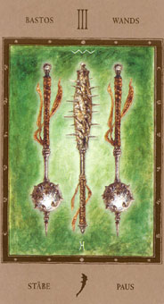 Թ - The Labyrinth Tarots - Ȩ - Three Of Wands