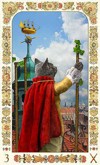 ˲è - Baroque Bohemian Cats Tarot - Ȩ - Three Of Wands