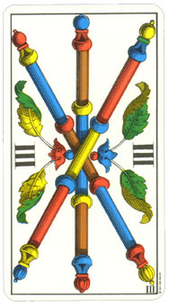 1JJʿ1974 - 1JJ Swiss Tarot 1974 - Ȩ - Three Of Wands