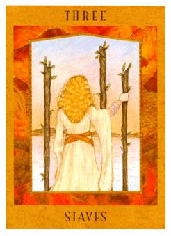 Ů - Goddess Tarot - Ȩ - Three Of Wands