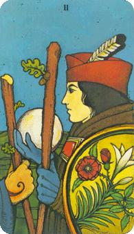 Ħ - Morgan-Greer Tarot - Ȩȶ - Two Of Wands