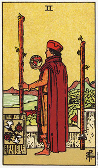 ԭʼΰ - Original Rider-Waite Tarot - Ȩȶ - Two Of Wands